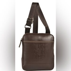 Longchamp Mocha Brown Leather Cavalier Crossbody Bag Unisex Handbag Purse New